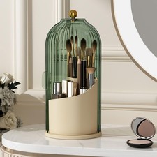 Makeup Brush Holder with Lid 360 Rotating Clear Dustproof Make Up Organizers ...