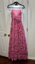 NWT JOVANI Sz 2 Formal Pink Floral Strapless Dress Gown With Detachable Flower 