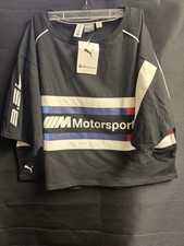 PUMA BMW Motorsport Black Colorblock Crew Neck Short Sleeve T-Shirt Women L crop