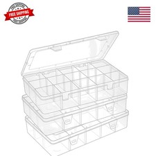 3 Pack 15 Grids Large Plastic Storage Organizer Box,15 Compartments with Divi...
