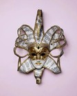 Musical Jester; Gold Full Face with Pink Music Motifs Venetian Sun mask
