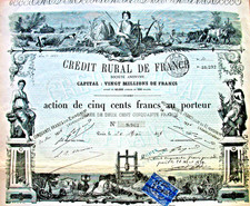 Credit Rural de France S.A. Bank Aktie Paris 1876 + Kupons Frankreich France