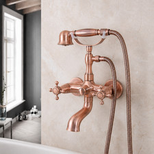 Antique Red Copper Wall Mount Clawfoot Bath Tub Faucet Hand Shower Mixer Taps