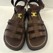 Celine Clea Triomphe Gladiator Sandals In Brown Leather Women Ochre Size 37