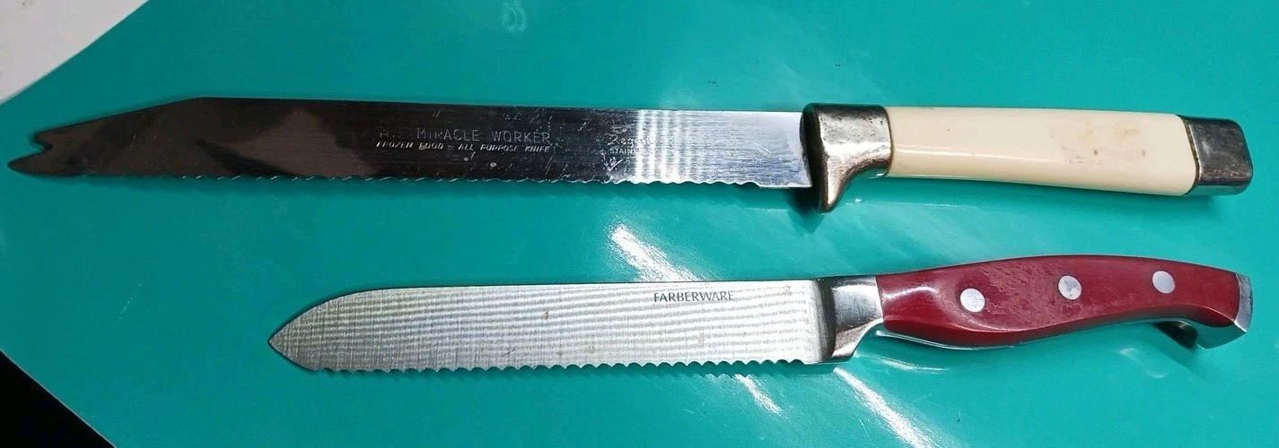 Vintage Miracle Worker Frozen Food Knife + Farberware Serrated Knife Lot of 2
