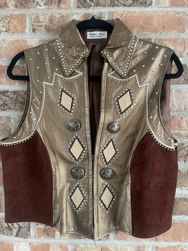 Paulas Place Western Horsemanship Show Vest Leather Suede Embellished Crystals L