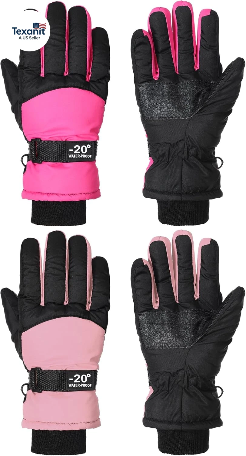 2 Pairs Kids Waterproof Winter Snow Gloves Ski Gloves for Boy Girl Outdoor Warm