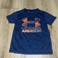 Kid's Under Armour Size 4 Navy Logo Graphic Short Sleeve Performance Shirt A29 