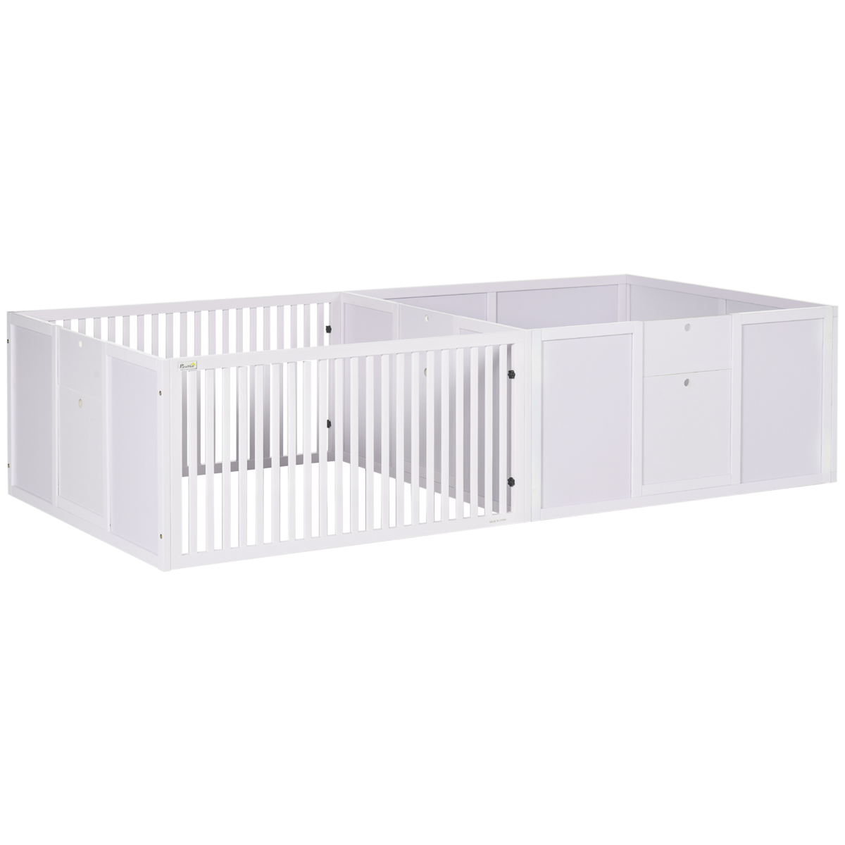 PAWHUT 7 Panels Puppy Pen for Indoors with Three Doors Two Room Design in White - Image 2