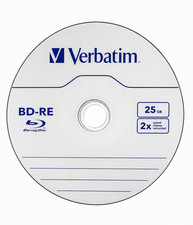 VERBATIM BD-RE 25GB 2X Branded Logo Rewritable Blu-ray Discs 5 Pack in Sleeves