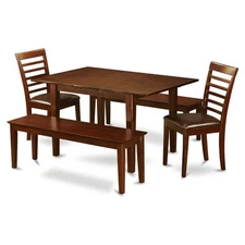 East West Furniture Picasso 5-piece Wood Dining Room Set with Bench in Mahogany