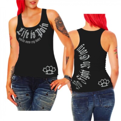Mädels Trägershirt smile now cry later (Silber Serie) silver schlagring knuckle