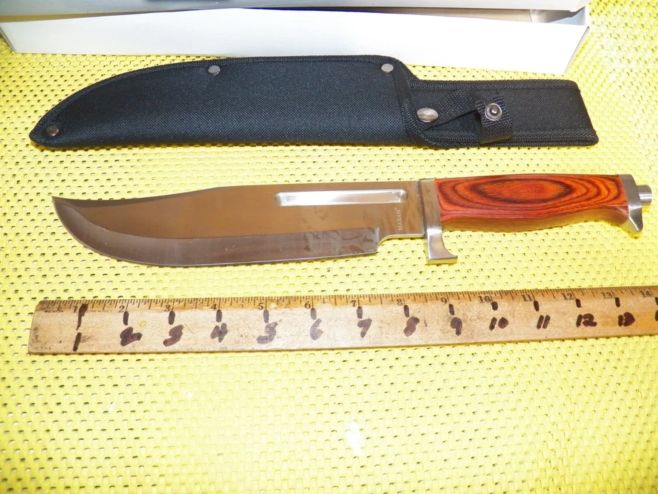 Cuchillo de caza de hoja fija MAXAM con mango de madera y funda de nailon - Nuevo en caja #SKRBO3 Foto 2 de 4