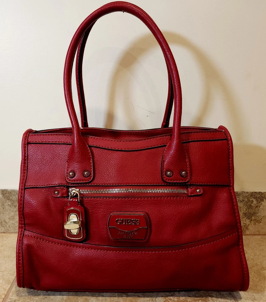 Guess | Ruby Red Faux Pebble Leather Purse Double Handle Tote Bag CUTE! 💖✨️