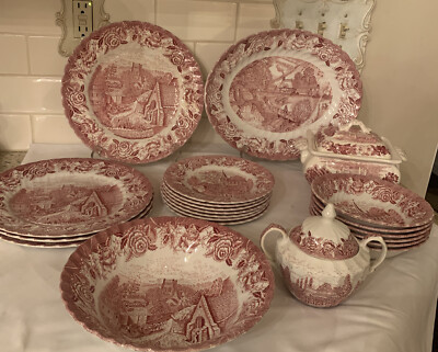 British Anchor  Old COUNTRY SCENES Red Roses 24 Piece England Set