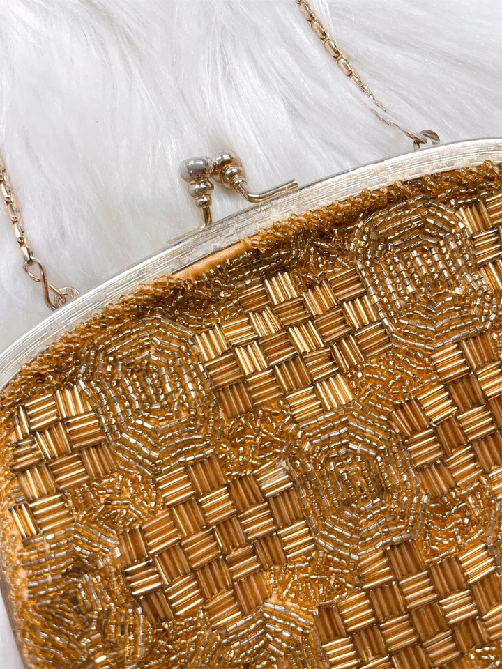 Vintage Gold Beaded Evening Cocktail Flapper Girl Buffum's Hand Bag Purse - Image 4 of 4