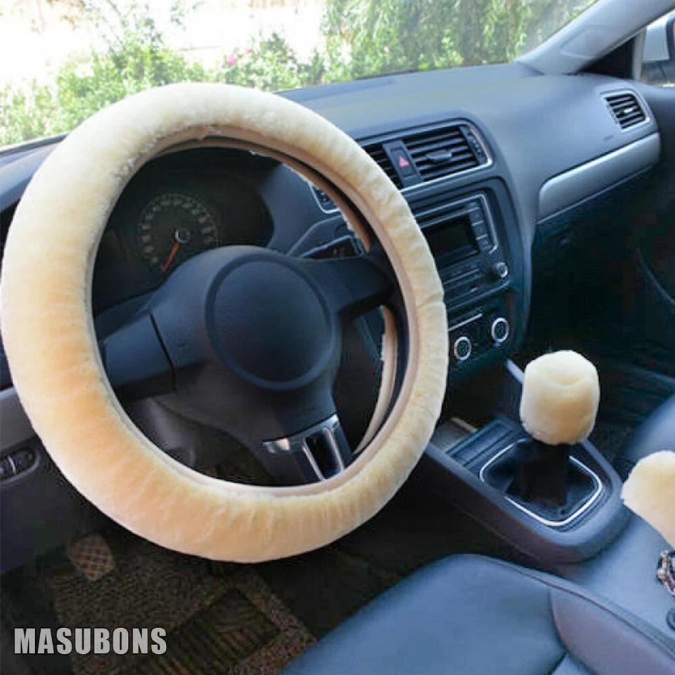 Faux Sheepskin Car Steering Wheel Cover 3pc For Cadillac Escalade Interior Decor Foto 3 de 4