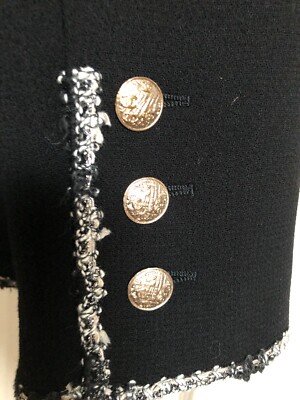 CHANEL 05C VINTAGE NEW BLACK TWEED JACKET Silver Trim CC Gold