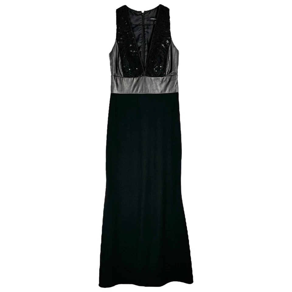 Vestido Carmen Marc Valvo Negro Lentejuelas Talla 4 Cuero Mezcla Lana Formal Fiesta Foto 4 de 4