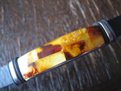 Bernstein Armband Leder Edelstahl schwarz Herren baltic amber bracelet 20 cm