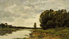 Oil painting Hippolyte Camille Delpy - washerwoman by river landscape hand paint