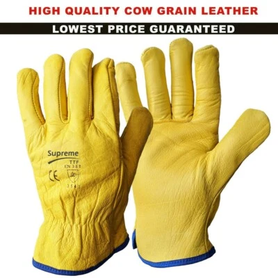 SUPREME TTF Yellow Leather Gardening Gloves Thorn Proof Garden Work Driver Safety Glove