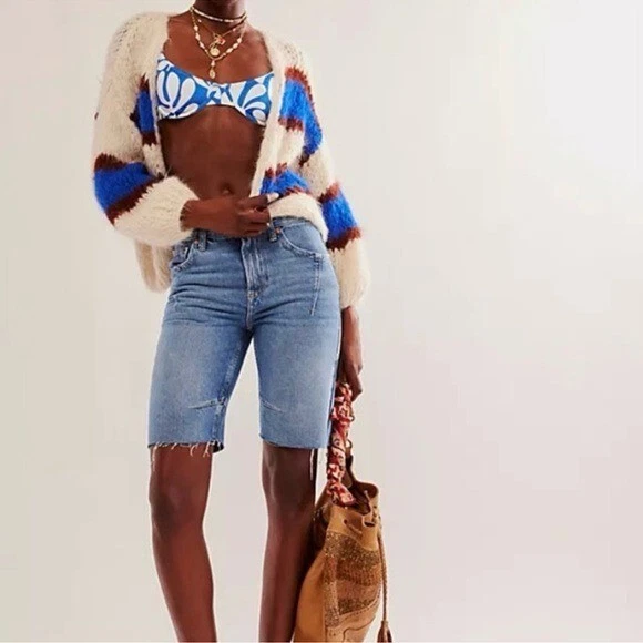 Free People We The Free Ghost Town Denim Shorts 100% Cotton Blue Size 26