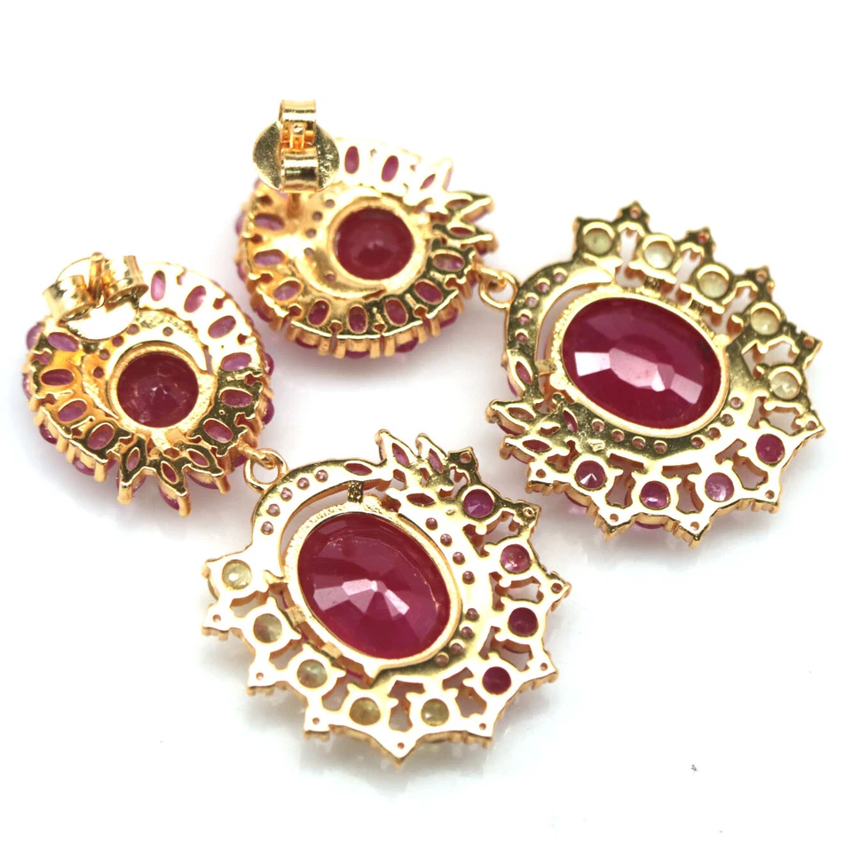 925 Sterling Silber 9 X 11 Mm. Rosa Rubin, Peridot & Saphir Ohrringe - Bild 3 von 4