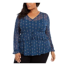 Style & Co Womens Plus 2X Medallion Kale Mesh Overlay Long Sleeve Top NWT DE64