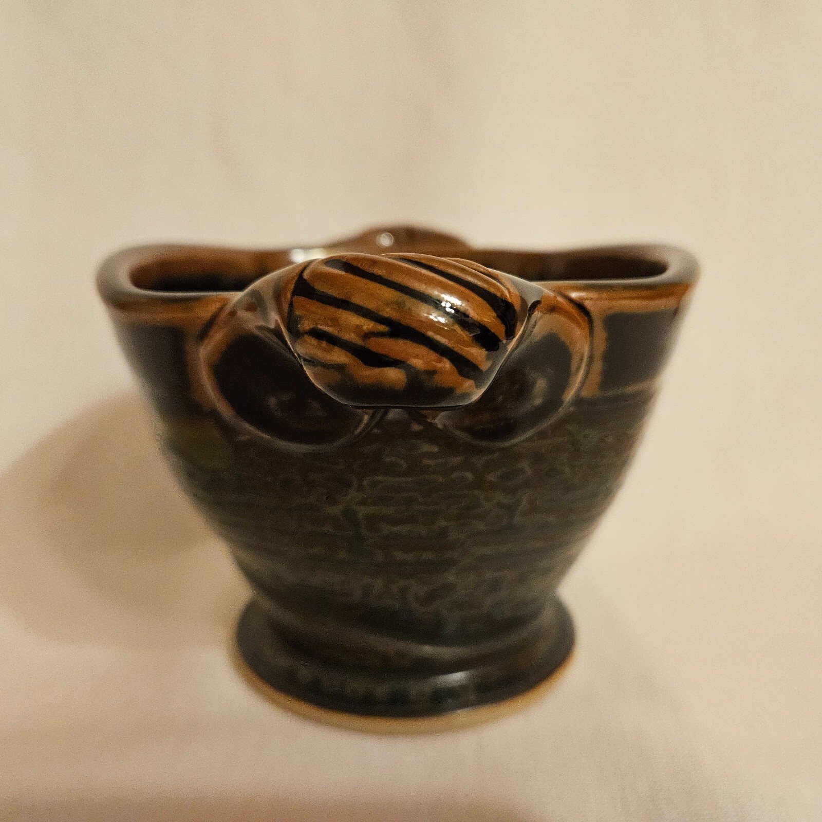 Royce Yoder Studio Art Pottery Bowl Stoneware Rectangle Black Ash Glaze USA 4"