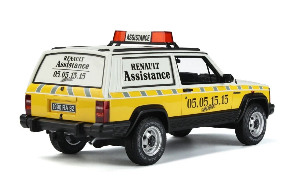 Jeep Cherokee Renault Assistance 1989 Giallo/Bianco + Auto Trailer 1:18 OT939 - Immagine 3 di 4