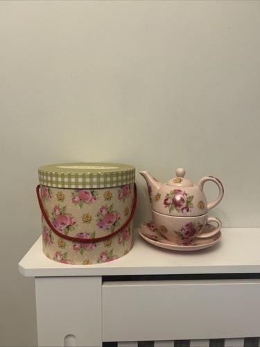 Stiefel Rosa Blumen Blume Tee für eine Teekanne Tasse Untertasse Set Stapelbar mit Box