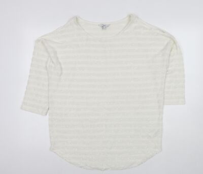 NEXT Damen weiße Polyester Tunika Bluse Größe 14 Rundhalsausschnitt   kalte Schulter
