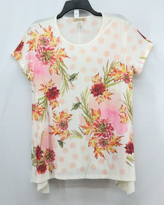 Coco's Closet Shirt Womens Large White Floral Short Sleeve Pullover Tunic Top