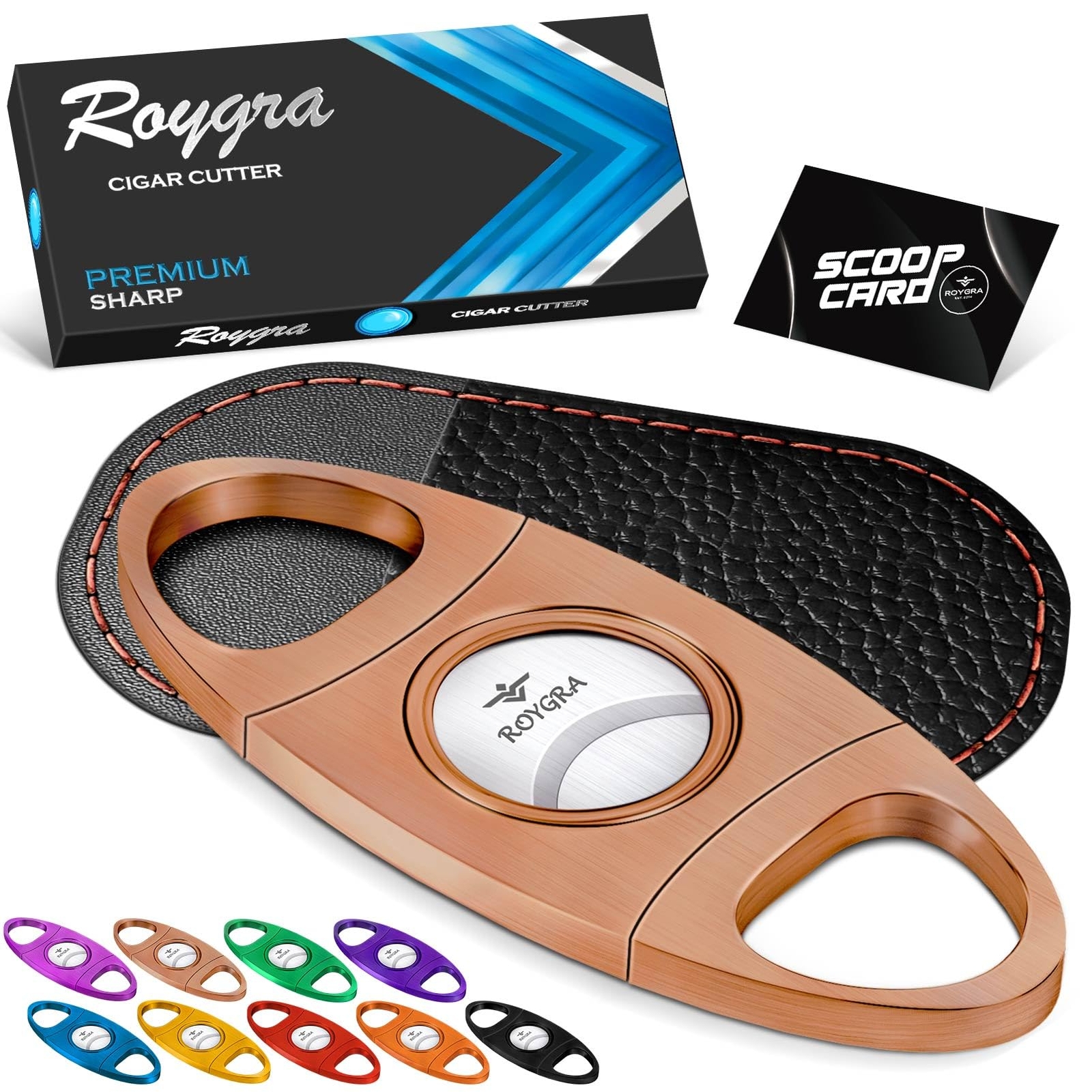 Stainless Steel Double Blade Guillotine Cigar Cutter with Leather Protector