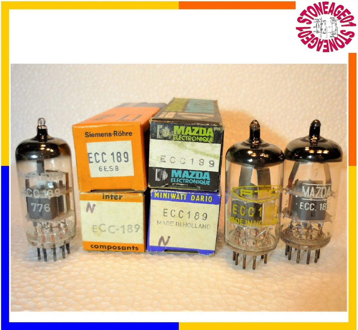Paire De Tubes Miniwatt Dario ECC189 - Logo Jaune, Tested - NOS Occasion