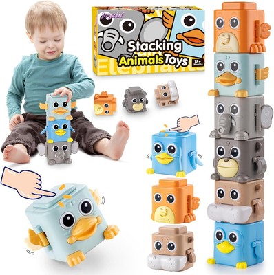 Stacking Toys for Toddlers, 6 Pcs Cause and Effect Animal Push Game,... 