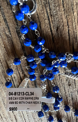 NWT $900 Long Ultramarine Ceramic Beaded Lagos  Caviar Sterling Silver Necklace