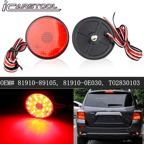For 2008-2010 Toyota Highlander Red Lens LED Bumper Reflector Tail Brake Lights