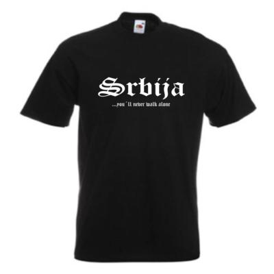 T-Shirt SERBIEN (Srbija), never walk alone, bedrucktes Fanshirt (WMS01-57a)