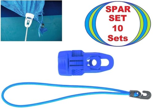 10x MIDI Tent Tarpaulin Repair Clip Blue + 25cm Tension Rubber Hook Clamp Eye Set - Picture 1 of 17