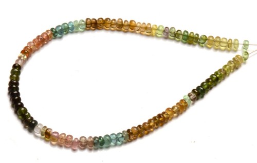 Gemas de turmalina arco iris natural tamaño 3,5 mm cuentas lisas en forma de rondelle hilo de 8" - Imagen 6 de 9