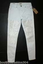 NWT New Womens True Religion USA Halle Jeans Skinny White Mid Designer Patch 26