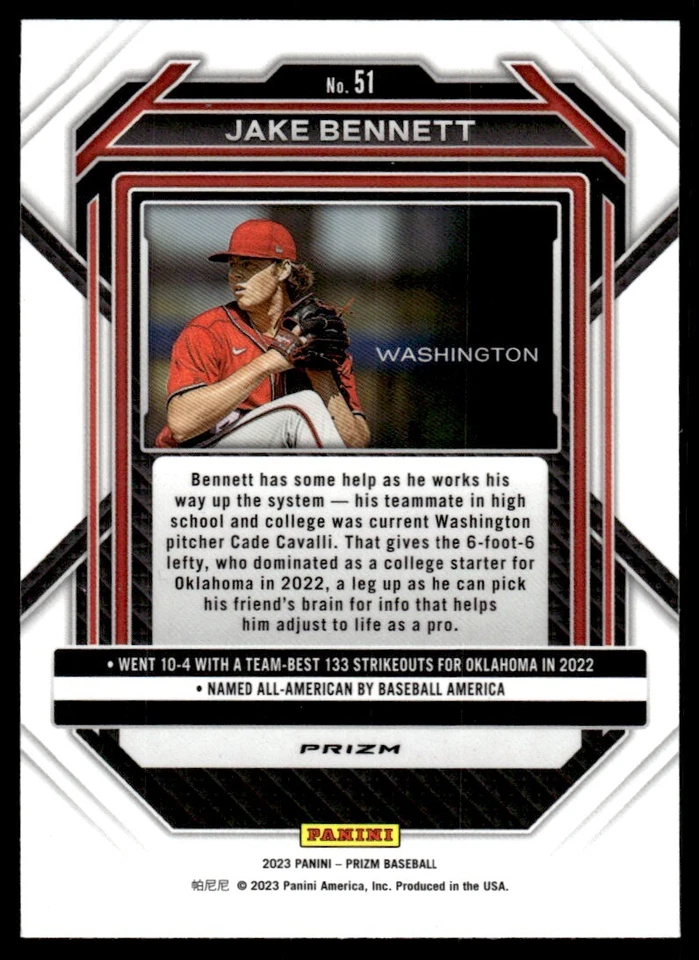 2023 Panini Prizm HOLO PRIZM Jake Bennett Washington Nationals #51 - Image 2 of 2