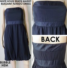 NWOT White House Black Market 100%Silk Chiffon Elegant Tuxedo Black Dress Size 8