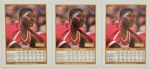 1990-91 SKYBOX BASKETBALL Akeem Olajuwon 3x Card Lot NM #110 Rockets NBA HOF - Picture 2 of 2