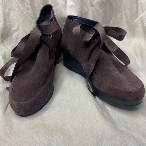 ROBERT CLERGERIE Paris Suede Wedge Booties 37 | French Designer Lace-Up Heels - Picture 13 of 13