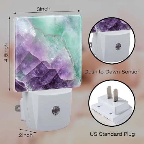 Purple Green Fluorite Marble Night Light, Luxury Rock Gemstone Dusk to