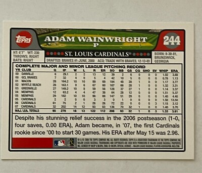 2008 TOPPS ADAM WAINWRIGHT #244 PITCHER ST. LOUIS CARDINALS