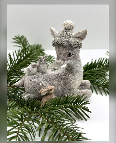 Deko-Figur Rehe mit Mütze ca. 11 cm creme braun mit Glitter Winterzeit Formano